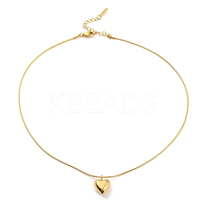 Ion Plating(IP) 304 Stainless Steel Heart Pendant Necklace with Round Snake Chains for Women NJEW-G085-13G-1