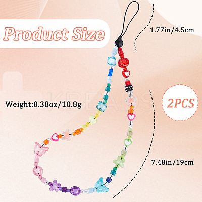 2Pcs Resin Beaded Mobile Phone Lanyard Wrist Strap HJEW-GF0001-47B-1