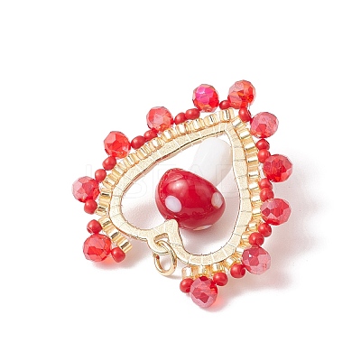 Mushroom Handmade Lampwork with Grade A Round Glass Seed Beads and Rack Plating Alloy Open Back Bezel Pendants and Electroplate Glass Beads Pendants PALLOY-MZ00689-1
