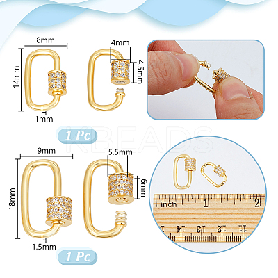 2Pcs 2 Colors 925 Sterling Silver Rhinestone Screw Carabiner Lock Charms STER-GA0001-17G-1