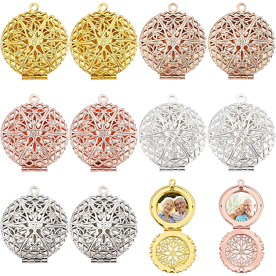 10Pcs 5 Colors Brass Diffuser Locket Pendants KK-BC0008-30-1