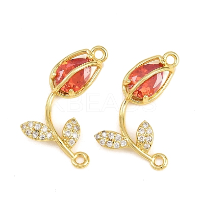 Rack Plating Brass Micro Pave Clear Cubic Zirconia Flower Connertor Charms KK-Z043-03G-1