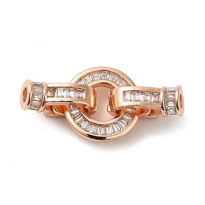 Rack Plating Brass Pave Clear Cubic Zirconia Round Fold Over Clasps KK-Q781-09A-RG-1