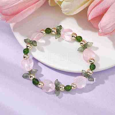 Heart Flower Dyed Natural TaiWan Jade & Acrylic Stretch Bracelet BJEW-JB09908-02-1