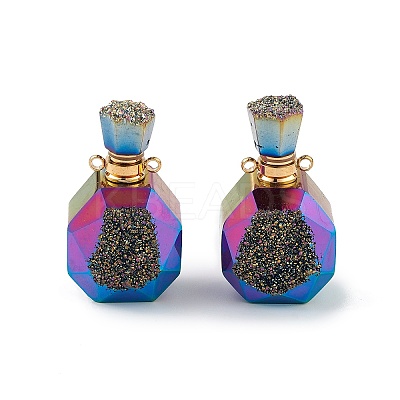 Electroplated Natural Druzy Agate Openable Perfume Bottle Pendants G-L524-10G-01-1