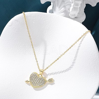 Brass Micro Pave Clear Cubic Zirconia Arrow Heart Pendant Necklaces for Women NJEW-M088-01G-03-1