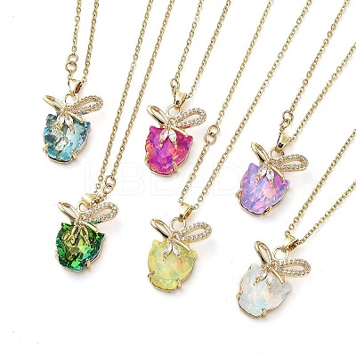 Tiger with Bowknot Light Gold Brass Micro Pave Cubic Zirconia Pendant Necklaces NJEW-E105-22KCG-1