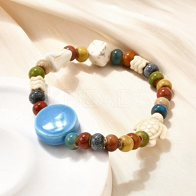 Handmade Porcelain Beads & Synthetic Howlite Beads Stretch Bracelets for Women BJEW-D307-01E-1