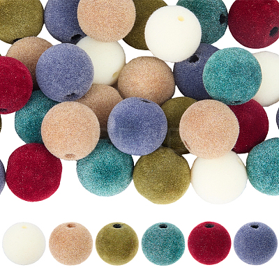 48Pcs 6 Styles Flocky Plastic Beads KY-SC0002-47B-1