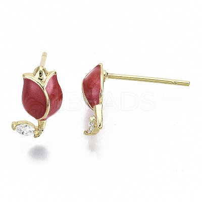 Brass Micro Pave Clear Cubic Zirconia Stud Earring KK-N232-118B-NF-1