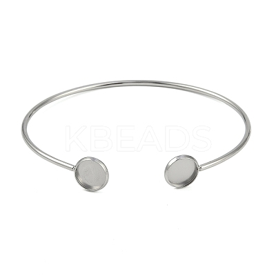 304 Stainless Steel Cuff Blank Bangle Bases with Flat Round Tray STAS-Z088-02P-1