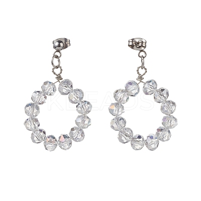 Glass Brided Beaded Dangle Stud Earrings & Multi-strand Bracelet SJEW-JS01257-1