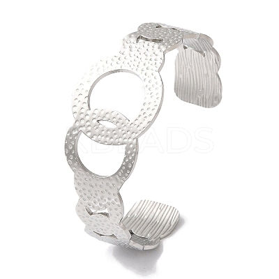 Non-Tarnish 304 Stainless Steel Textured Ring Open Cuff Bangles for Women BJEW-I315-03P-1