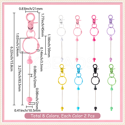 16Pcs 8 Colors Alloy & Plastic Bar Pendant Keychains FIND-SC0017-21-1