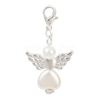 Plastic Pearl Heart Angel Pendant Decorations HJEW-JM03579-02-1