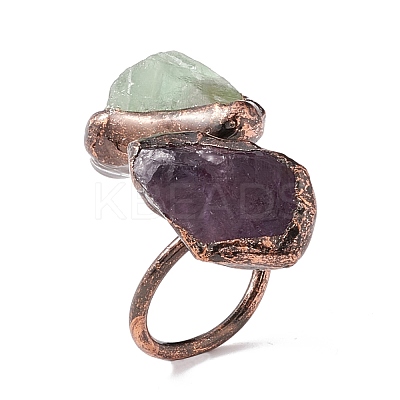 Natural Fluorite & Amethyst Irregular Nugget Open Cuff Ring RJEW-I082-08R-01-1