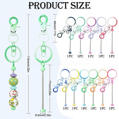 11Pcs 11 Colors Gradient Color Alloy Beadable Bar Keychain for DIY Crafts Jewelry Making KEYC-CJ0001-10-1