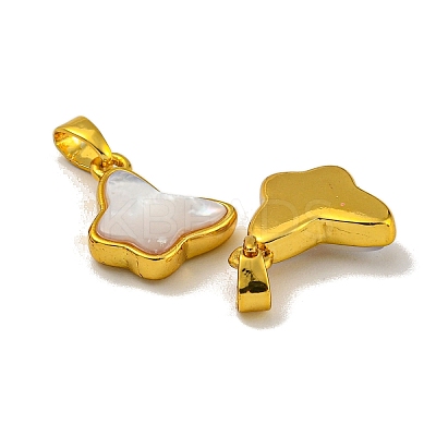 Rack Plating Brass Pave Natural White Shell Butterfly Charms KK-U025-01G-01-1