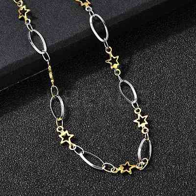 304 Stainless Steel Star Link Chain Necklaces for Women NJEW-A046-02A-GP-1