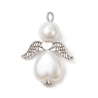 Glass Pearl Round Beads & ABS Plastic Imitation Pearl Beads Pendants PALLOY-JF04094-01-1