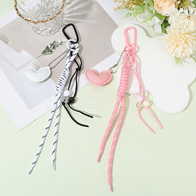 2Pcs 2 Colors Heart PU Leather & Polyester Rope Pendant Decorations HJEW-GF0001-62-1