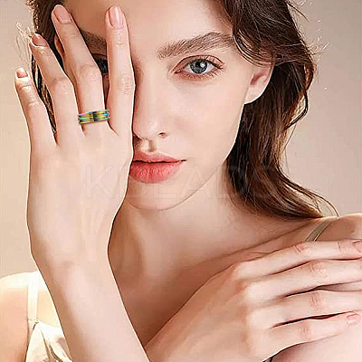 16Pcs 8 Styles 201 Stainless Steel Double Groove Band Ring for Women RJEW-SC0001-25-1