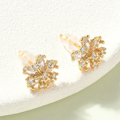 Snowflake Brass Micro Pave Cubic Zirconia Stud Earrings EJEW-Z152-02G-03-1