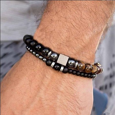 Fashion Retro Black Matte Bracelet Set with Zircon Crown ZZ8347-10-1