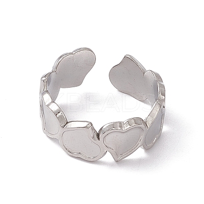 Non-Tarnish 304 Stainless Steel Heart Wrap Open Cuff Ring for Women RJEW-C045-15P-1