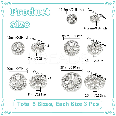 15Pcs 5 Styles 1-Hole Alloy Shank Buttons BUTT-NB0002-10P-1