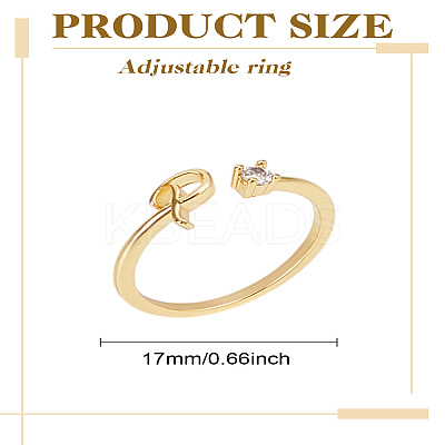 1Pc Letter Brass Rhinestone Open Cuff Rings for Women AJEW-LP0004-47P-G-1