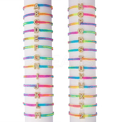 Crystal Rhinestone Initial Braided Bead Bracelet BJEW-SW00037-05-1