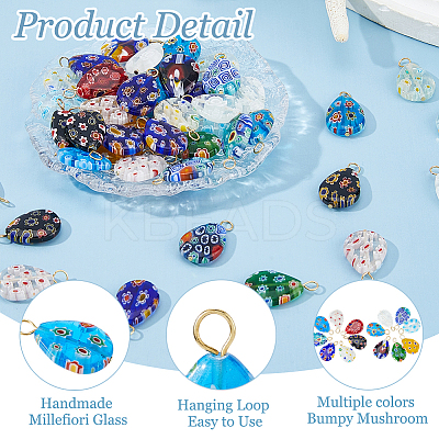 48Pcs Handmade Millefiori Glass Pendants PALLOY-HS00035-1