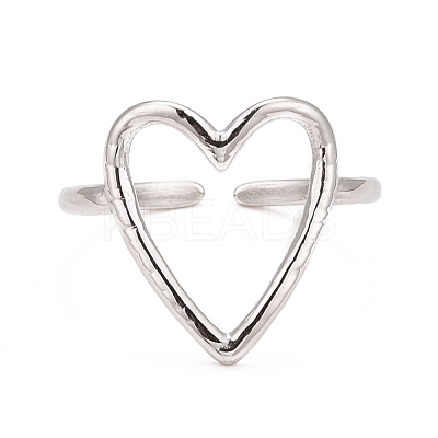 Non-Tarnish 304 Stainless Steel Open Heart Cuff Ring for Women RJEW-C025-22P-1