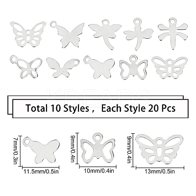 200Pcs 10 Styles 201 Stainless Steel Charms STAS-SC0002-87-1