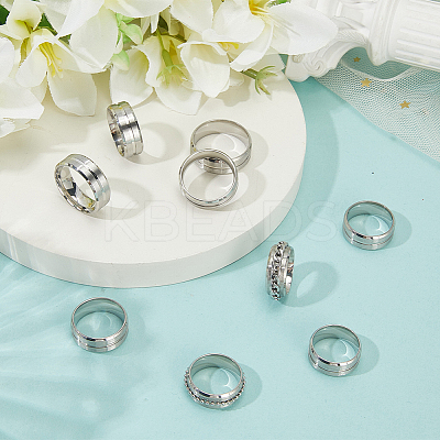 14Pcs 7 Styles Stainless Steel Grooved Finger Ring Settings STAS-SC0010-65P-1