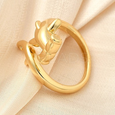 Whale Brass Cuff Rings for Women RJEW-Z085-01G-01-1