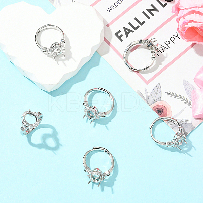 6Pcs Adjustable Brass Micro Pave Clear Cubic Zirconia Finger Ring Components ZIRC-BBC0003-43-1