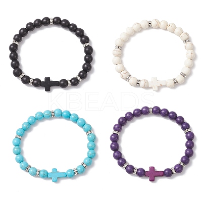 4Pcs 4 Colors Synthetic Turquoise Beaded Stretch Bracelets for Women BJEW-JB12288-1