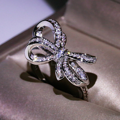Bowknot Alloy with Crystal Rhinestone Finger Rings for Women FS-WG361F1-02-1