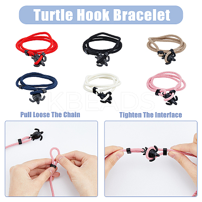 6Pcs 6 Colors Polyester Cord Two Loops Wrap Bracelets Set with Alloy Tortoise Clasps BJEW-FI0001-25-1