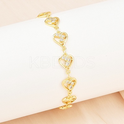 Brass Micro Pave Clear Cubic Zirconia Link Chain Bracelets for Women BJEW-A090-09B-G-1