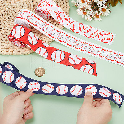 20 Yards 4 Styles Baseball Print Polyester Grosgrain Ribbon OCOR-PH0004-08-1