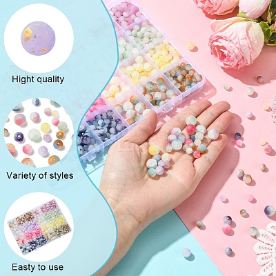648Pcs 24 Styles Frosted Baking Paint Crackle Glass Beads with Glitter Powder DGLA-FS0001-12-1