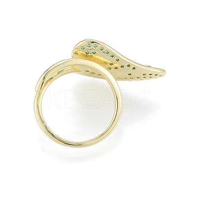 Cubic Zirconia Leaf Open Cuff Ring RJEW-N037-036-1