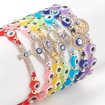 7Pcs 7 Style Resin Evil Eye Braided Bead Bracelets Set BJEW-JB08810-1
