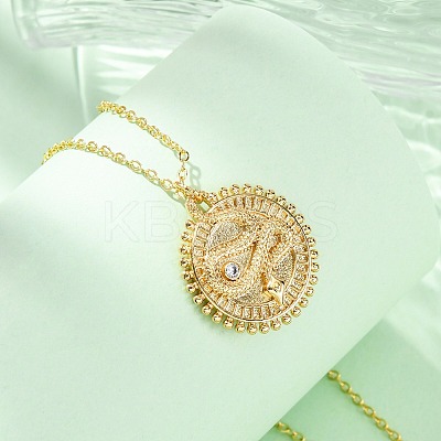 Brass Micro Pave Clear Cubic Zirconia Flat Round with Snake Pendant Necklaces LS-NJEW-S438-02A-G-1