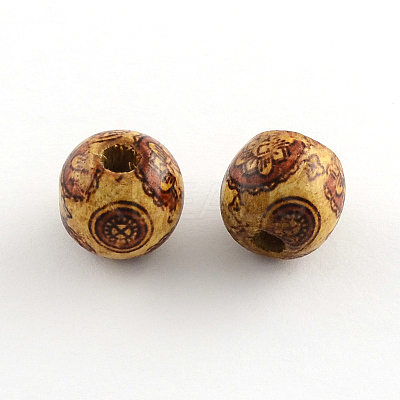 Round Printed Natural Maple Wood Beads X-WOOD-R243-16mm-B04-1