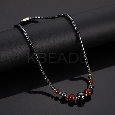 Round Synthetic Non-magnetic Hematite & Red Stone Graduated Beaded Necklaces with Magnetic Clasps FS-WG3B67F-01-1