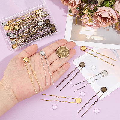 36Pcs 3 Colors Iron Hair Fork Findings IFIN-UN0001-25-1